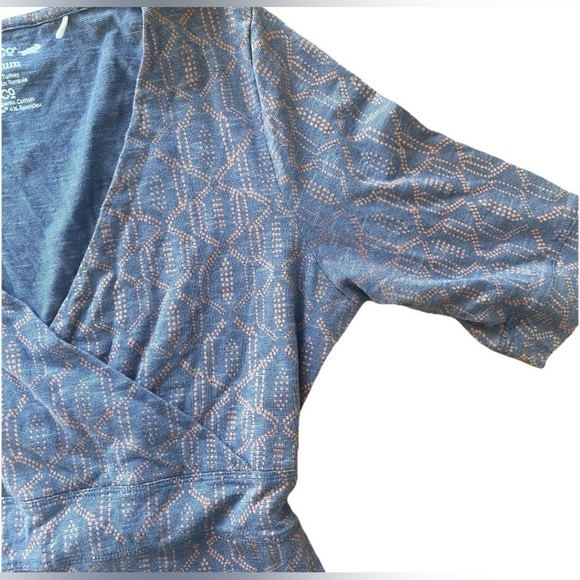 Toad & Co Medium Long Sleeved Faux Wrap Cafe Dress Blue Orange Organic - Picture 4 of 9